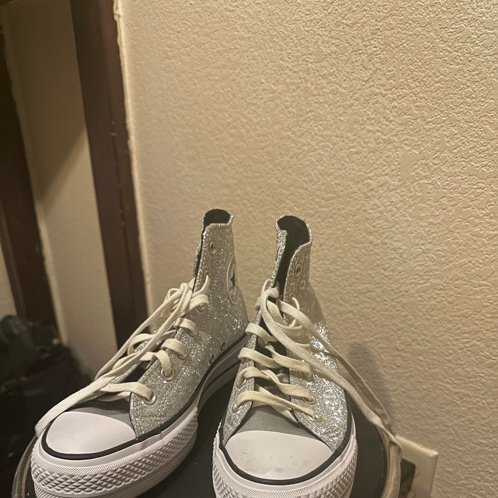 Women's Silver Glitter High-Top Sneakers